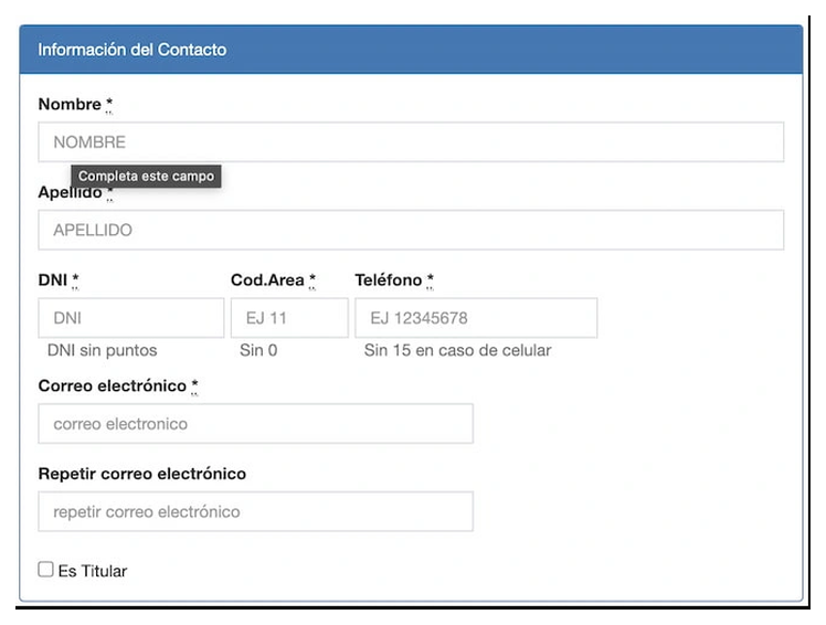 Paso 2 para sacar turno de la VTV en Lisandro Olmos: información del contacto